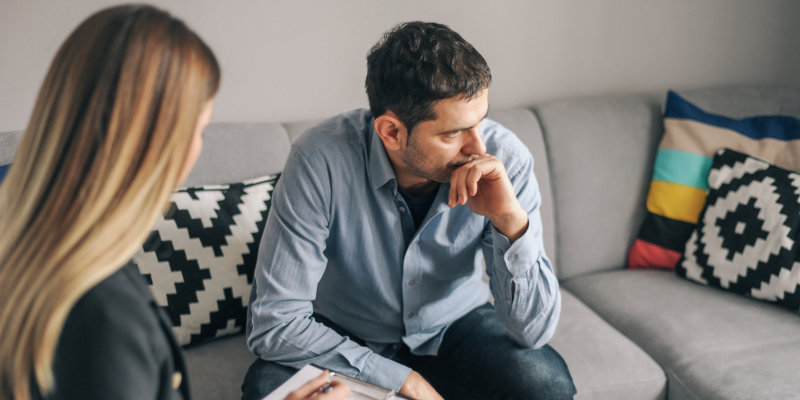 Young man, alcoholic, on therapy session